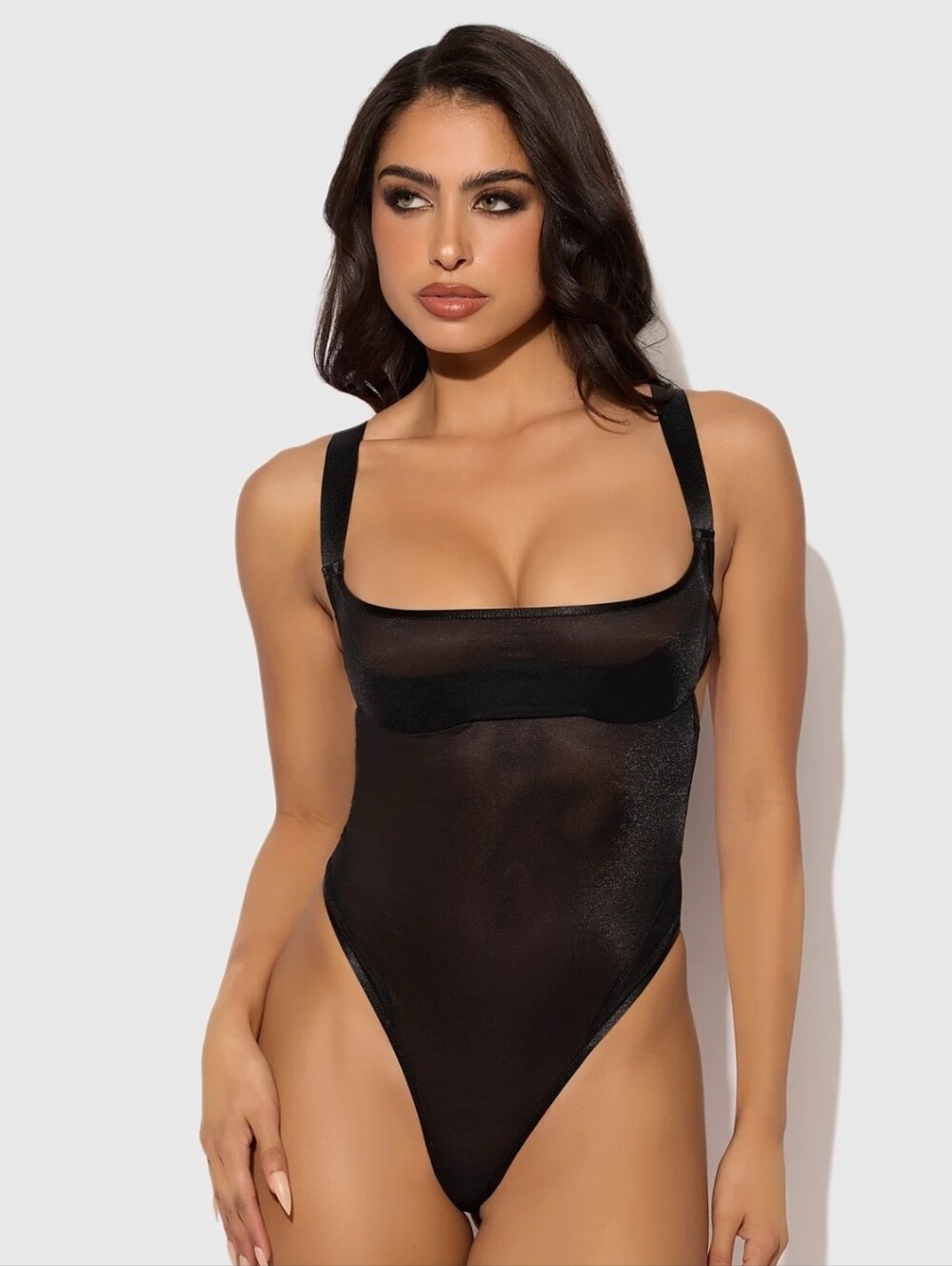 Nwt YVONE SHIMMER MESH BODYSUIT In Black Size Large